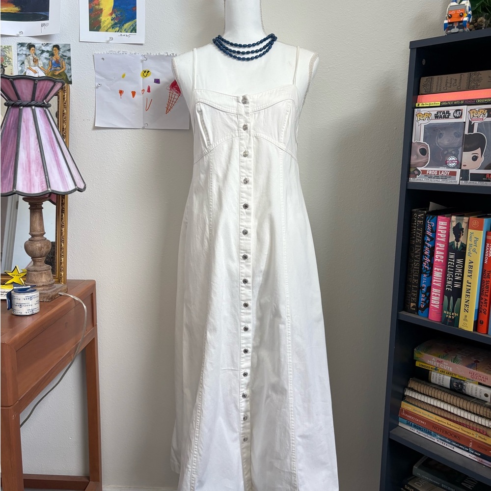Free People Denim White Dress with Button Details